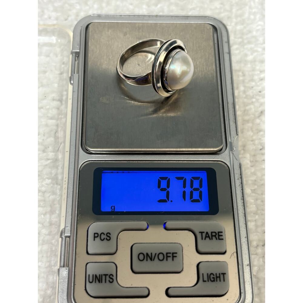 DAMAGED-Artie Yellowhorse Navajo Sterling Silver Mabe Pearl Ring Size 9 #64589 - Picture 11 of 12